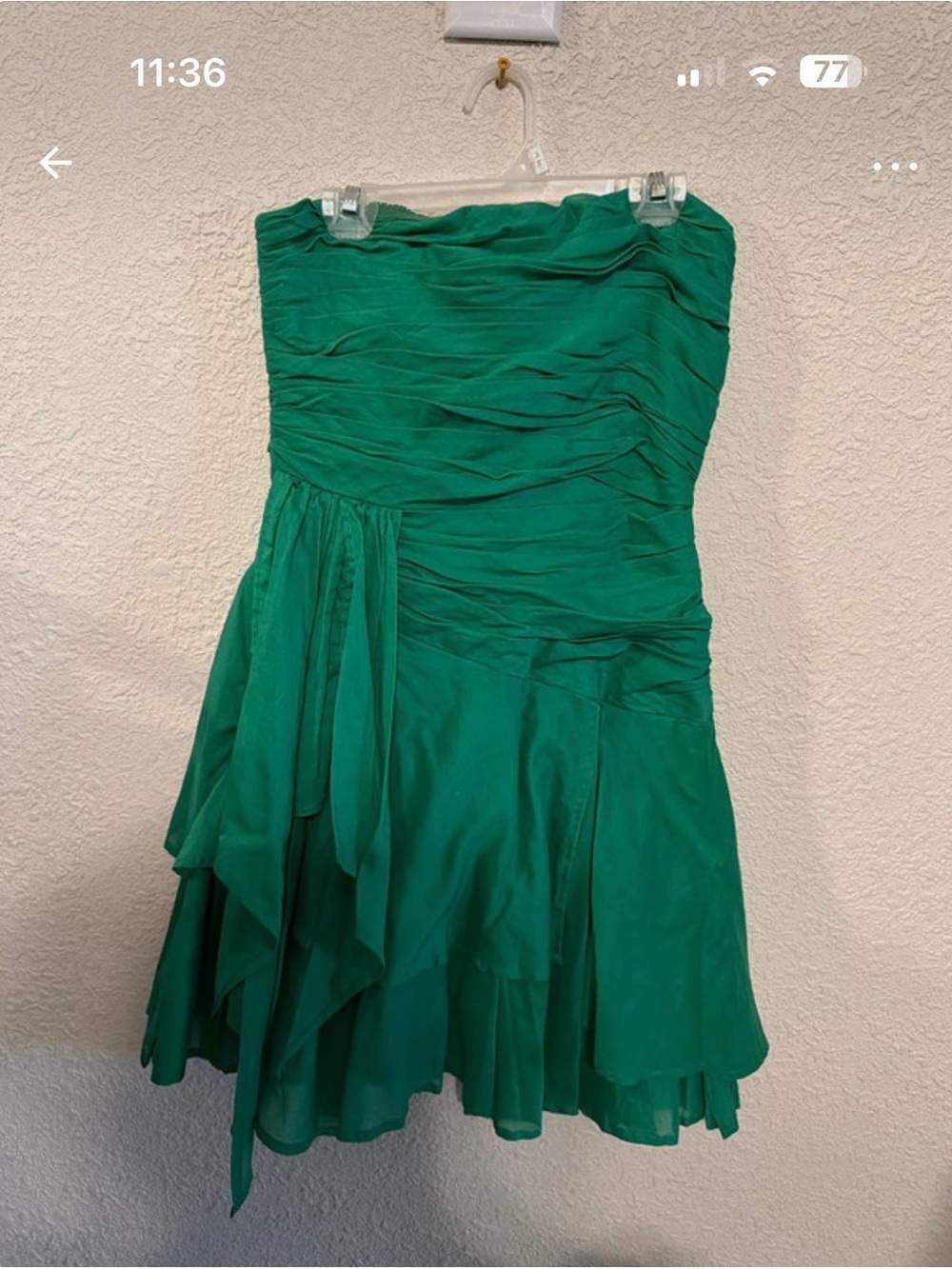 Calvin Klein Emerald Green Strapless Ruched Cocktail Dress